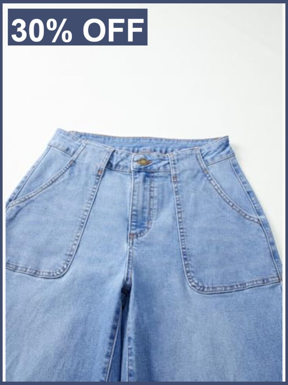 High Waisted Wide Leg Jeans Stretchy Baggy Straight Denim Pants Pockets - Picture 6 of 7